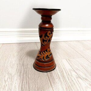 Vintage Wooden Hand Carved Floral Design Candle Holder